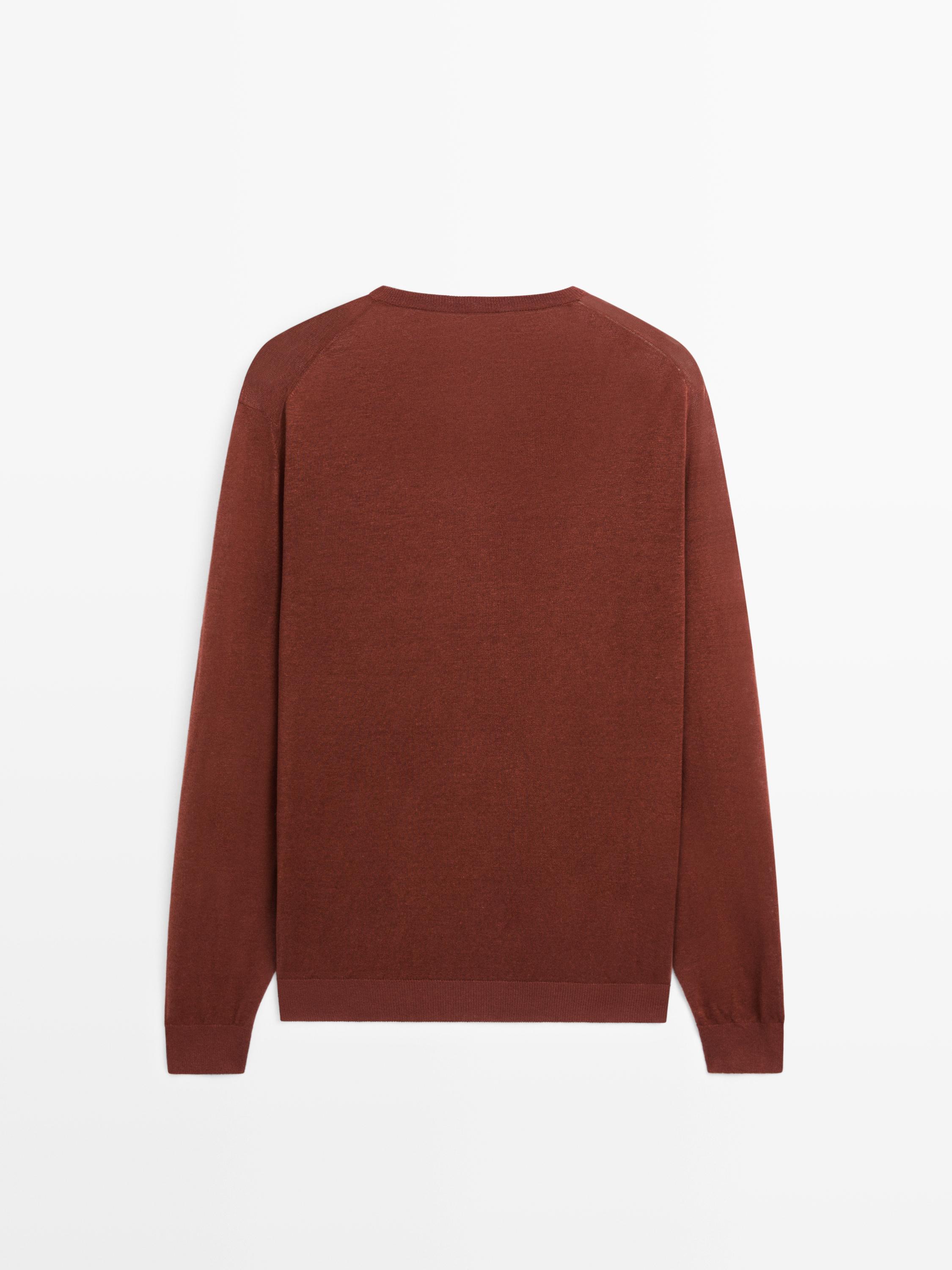 Pull en maille de lin et cachemire à col rond